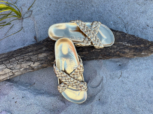 Tilly Woven Gold Slides - 50%OFF CLOSING DOWN SALE