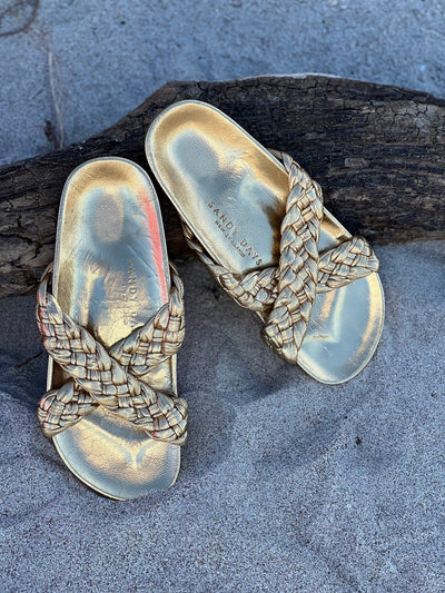 Tilly Woven Gold Slides - 50% OFF STOCK LIQUIDATION SALE
