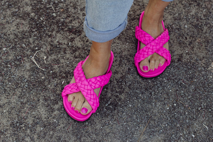 Tilly Woven Hot Pink Slides - CLOSING DOWN SALE 50% OFF