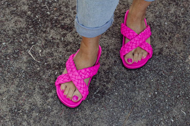 Tilly Woven Hot Pink Slides - CLEARANCE SALE 50% OFF
