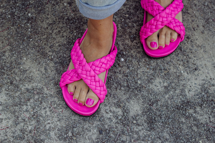 Tilly Woven Hot Pink Slides - CLEARANCE SALE 50% OFF