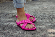 Tilly Woven Hot Pink Slides - CLOSING DOWN SALE 50% OFF