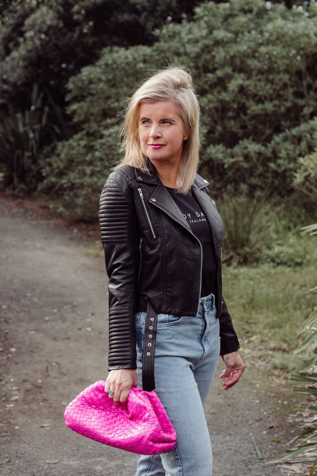 Hot Pink Woven Clutch