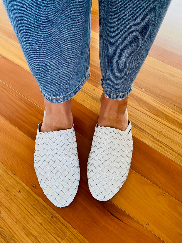 Nyah Woven Mule White - CLOSING DOWN SALE 50% OFF