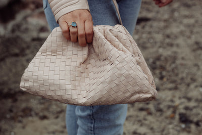 Beige Woven Clutch