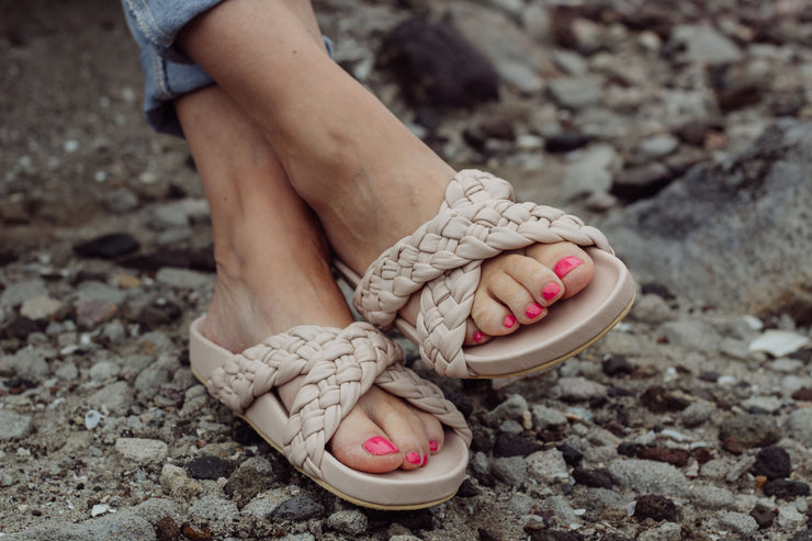 Tilly Woven Beige Slides - CLOSING DOWN SALE 50% OFF