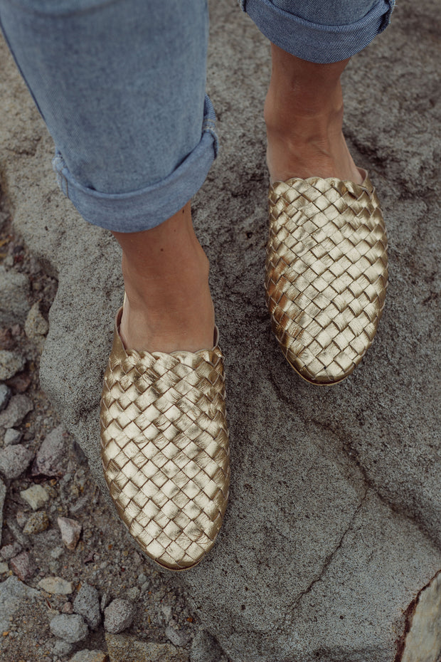 Nyah Woven Mule Gold WIDE FIT