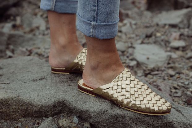 Nyah Woven Mule Gold WIDE FIT