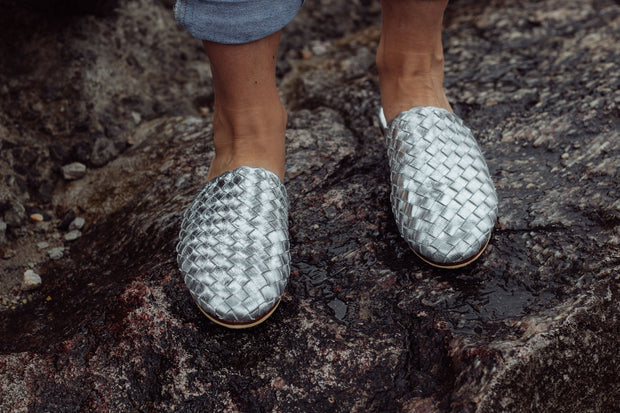 Nyah Woven Mule Silver WIDE FIT