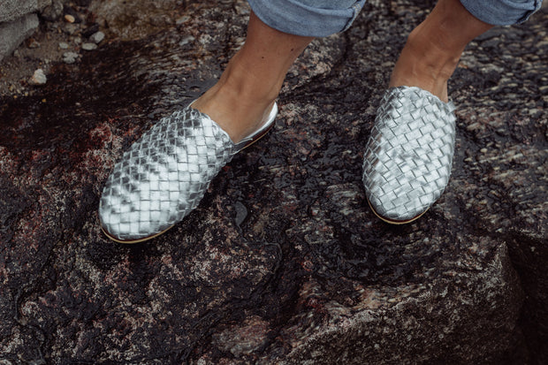 Nyah Woven Mule Silver WIDE FIT