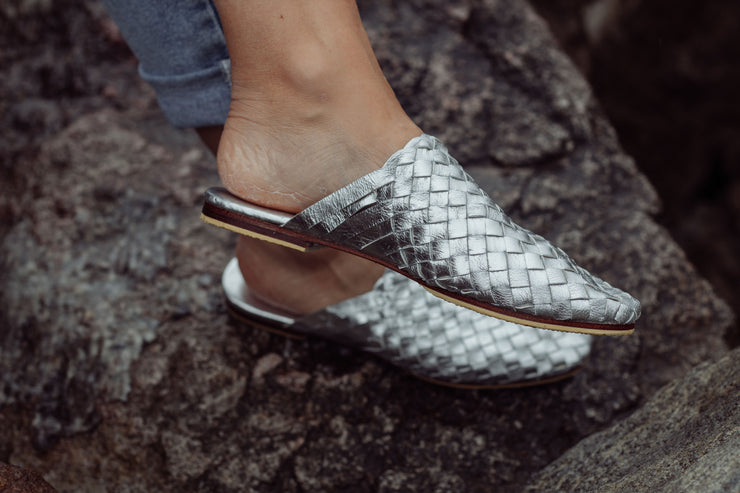 Nyah Woven Mule Silver WIDE FIT