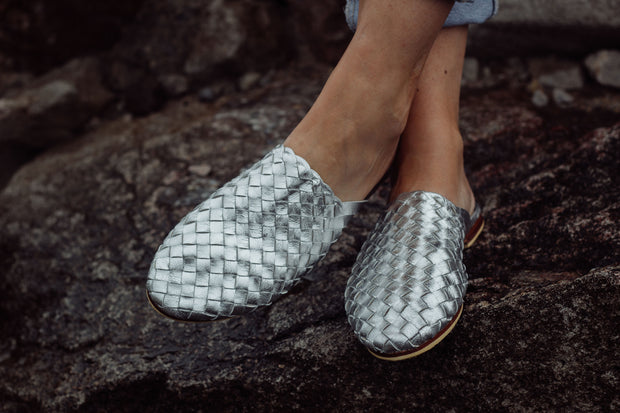 Nyah Woven Mule Silver WIDE FIT