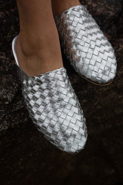 Nyah Woven Mule Silver WIDE FIT