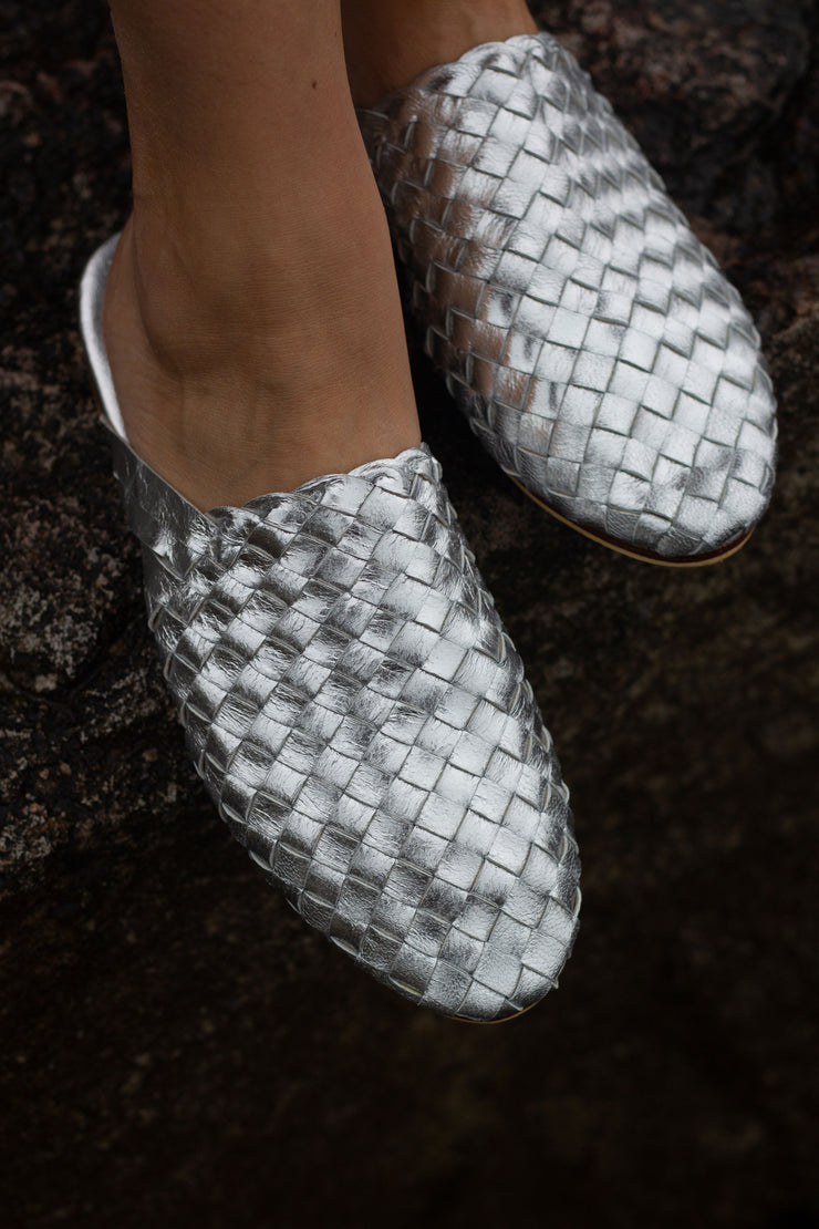 Nyah Woven Mule Silver WIDE FIT