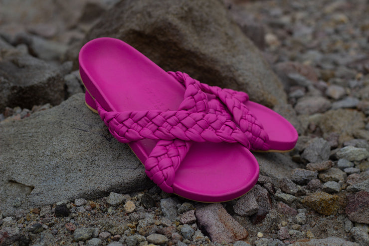 Tilly Woven Hot Pink Slides - CLEARANCE SALE 50% OFF