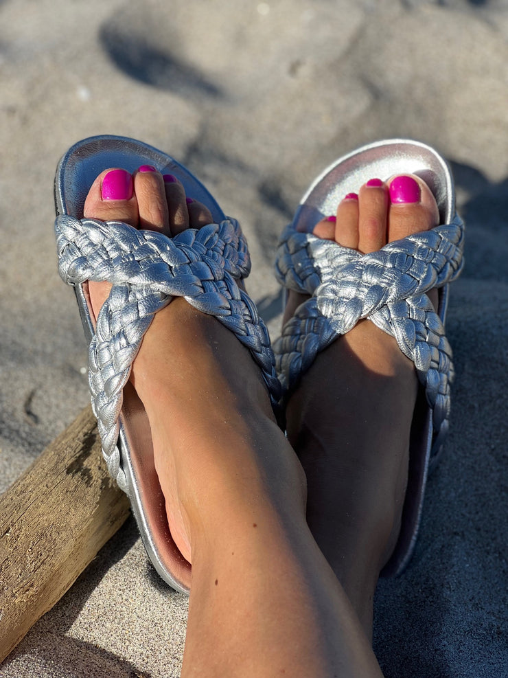 Tilly Woven Silver Slides