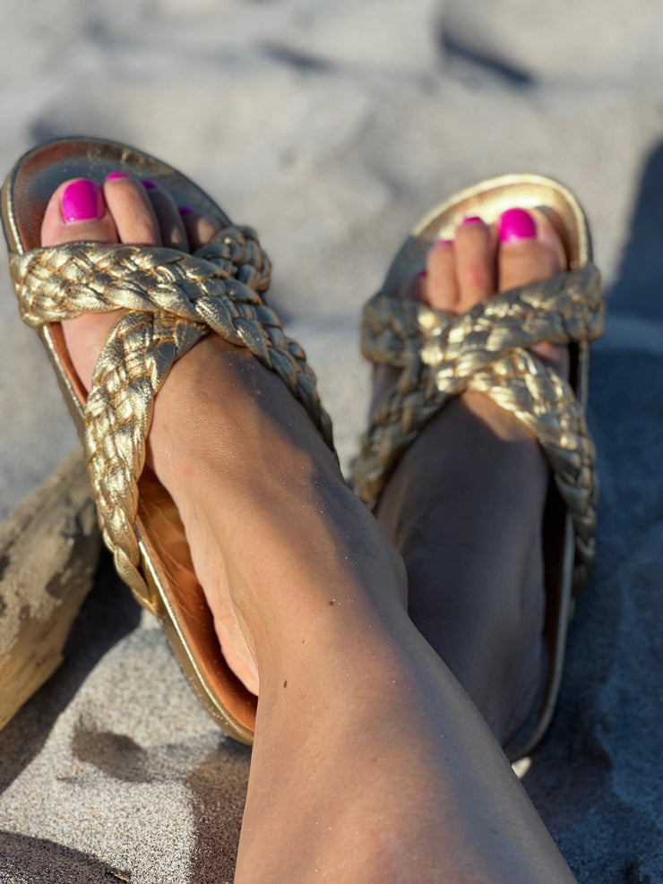 Tilly Woven Gold Slides