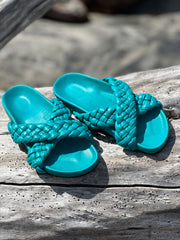 Tilly Woven Turquoise Slides