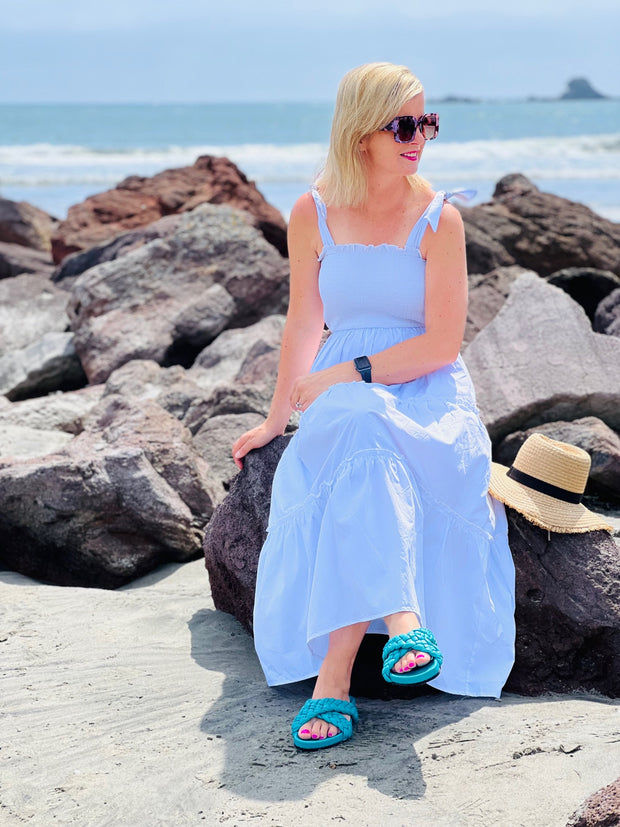 Tilly Woven Turquoise Slides
