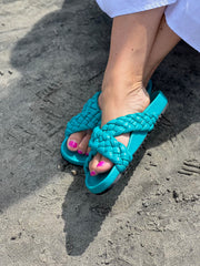 Tilly Woven Turquoise Slides