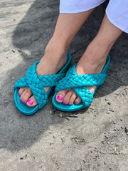 Tilly Woven Turquoise Slides
