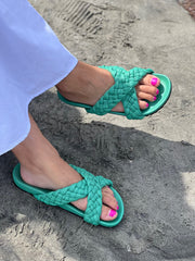 Tilly Woven Green Slides