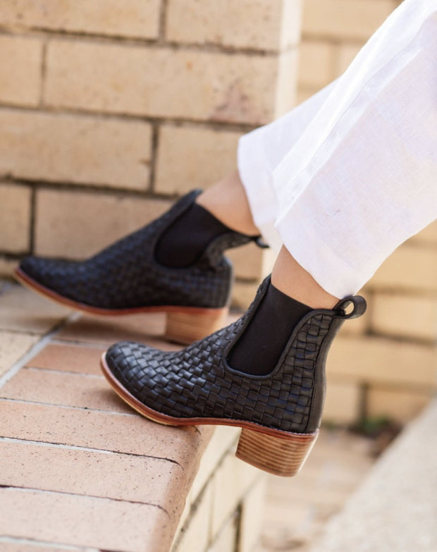 Macey Black Woven Boots - CLOSING DOWN SALE 60% OFF