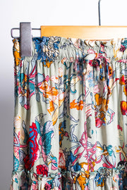 Pistachio Floral Tiered Midi Skirt