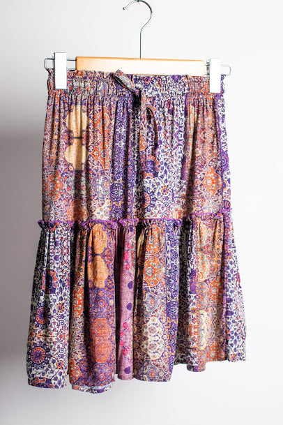 Purple Boho Tiered Midi Skirt